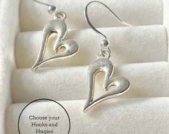 Silver Heart Earrings 925 Sterling Silver Plated Hooks Handmade Lightweight Heart Drop Earrings Cute Gift for Her Minimalist Jewelry