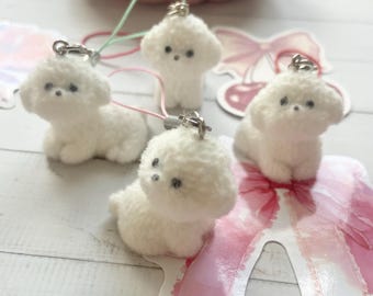 3D Maltese Dog PhoneCharm  – Fluffy Puppy Phone Charm, Bag Charm or Key Charm – Kawaii Dog Accessory Cute Handmade Pet Lover Gift Doodle dog