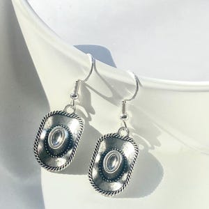 Cowboy Hat Earrings 925 Sterling Silver Hooks | Hypoallergenic Western Jewelry | Country Cowgirl Gift | Rodeo Accessories
