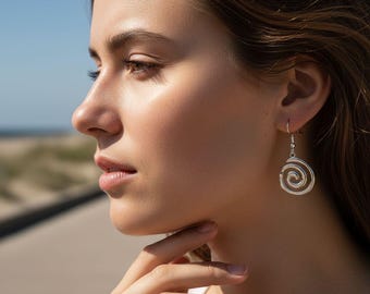 Silver Spiral Earrings + Necklace Stainless Steel Swirl Dangle • Celtic Spiral Earrings • Sterling Silver plated Hooks • Minimalist Jewelry