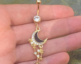Mond Bauchnabel Ring, himmlischen Bauchnabel Piercing, Gold Bauch Ring, Edelstahl Bauchnabel, Halbmond Schmuck, Bauchnabel Ring