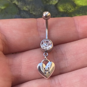 Stainless Steel Initial Navel Piercing – Heart Charm Belly Button Jewelry Gift for Her