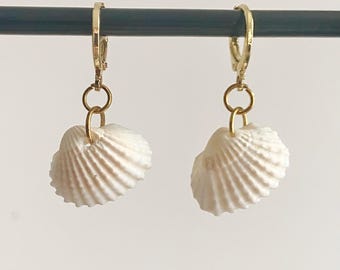 Gold Seashell Hoop Earrings Tarnish-resistant waterproof Shell Earrings, Beach Jewelry, Boho Summer Earrings, Coastal Bride Gift
