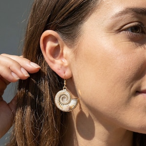 Gold Shell Earrings, 18K Gold Plated Hooks, Beach Jewelry, Boho Coastal Earrings, Seashell Statement Earrings, Ocean Inspired Gift