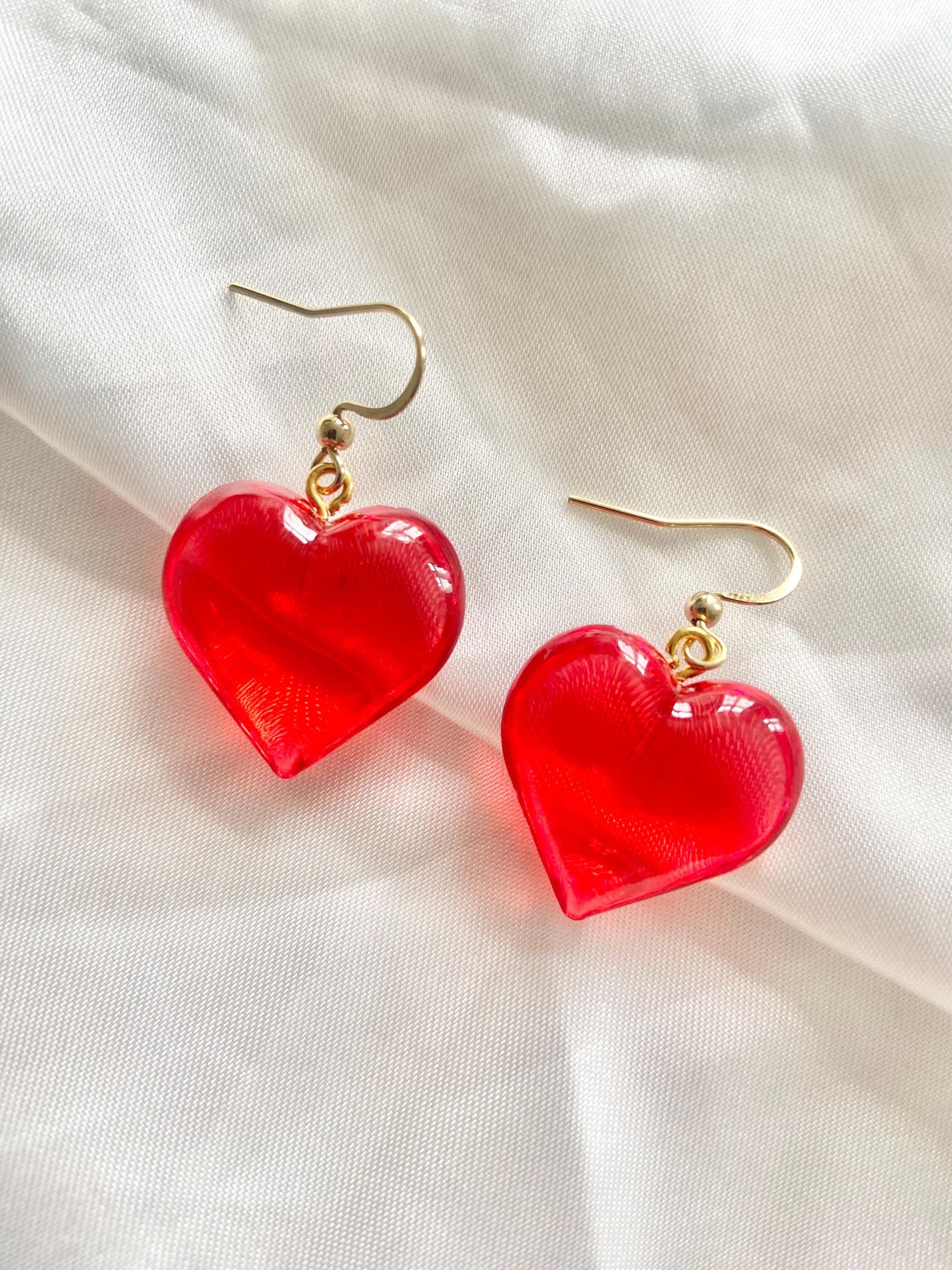 Orecchini Pendenti Grandi A Forma Di Cuore Cavo Con Fiamma - Acrilico Rosso - Accessori Bohemien Punk Per Donne E Ragazze