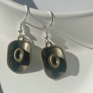 Antique Bronze Cowboy Hat Earrings | 925 Sterling Silver Hypoallergenic Hooks | Western Cowgirl Jewelry | Unique Country Gift