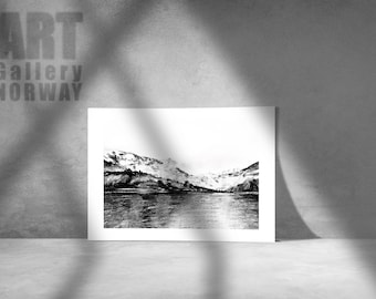 Norwegische Berg-Fjord-Wanddekoration | A5 Kunstdruck von Original Bleistiftzeichnung | Naturlandschaft Giclée-Geschenk für Zuhause