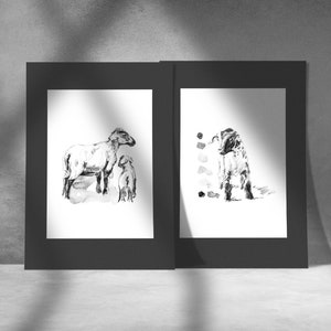 2er-Set | Schaf-Wanddekoration | A5-Kunstdruck von Original-Bleistiftzeichnung | Tierportrait Giclée-Geschenk für Zuhause
