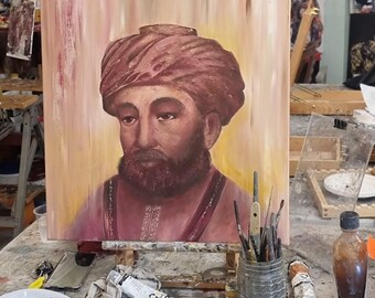 Original Oil Painting Maimonides : Palette Knife Textured Canvas Art