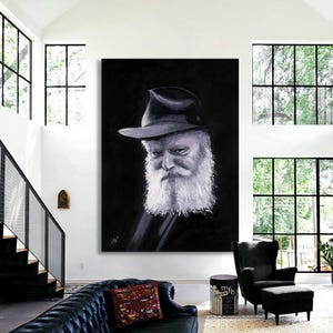 A classic and luxurious oil painting reproduction of Lubavitcher Rebbe - Framed Canvas print