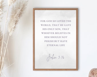 John 3:16 Bible Verse Wall Art, Christian Scripture Print (Digital Download)
