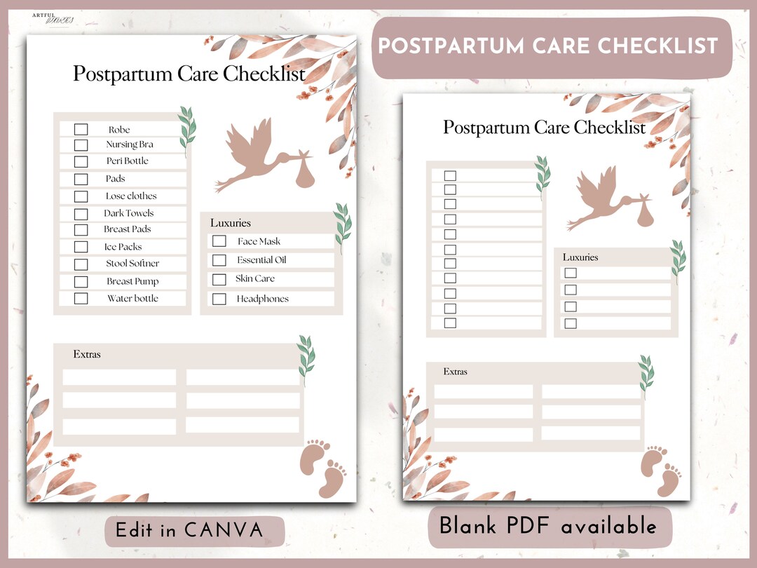 Postpartum Checklist Template: New Mom Planner (CANVA & PDF) - Etsy