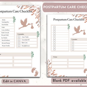 Postpartum Checklist| New Mom Planner| Hospital Bag Checklist| Postpartum Journal| Birth Plan | Postpartum Template