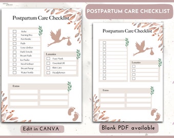 産後チェックリスト テンプレート: 新米ママ向けプランナー (CANVA & PDF)