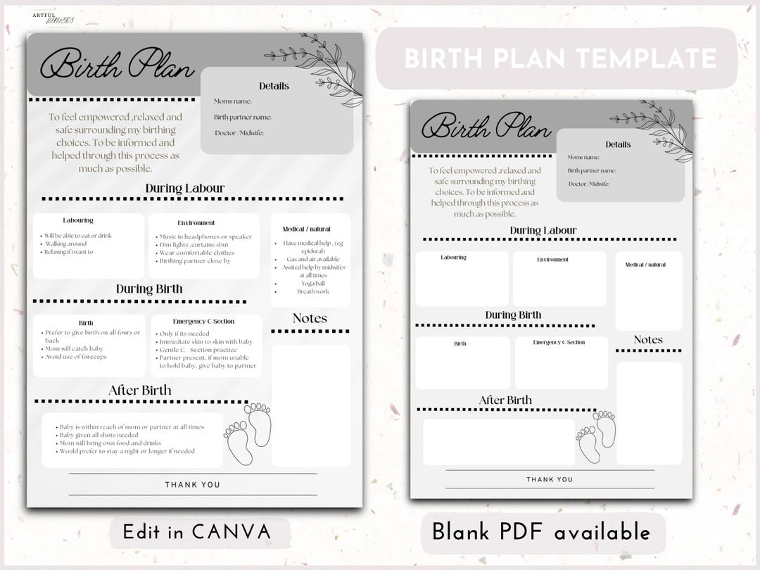 Birth Plan Template Editable Canva Birth Plan Template New Mom Planner