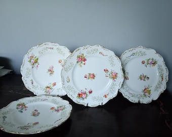 Antique Coalport Dessert Plates. With Pierced Rim and Handpainted Floral Pattern.
