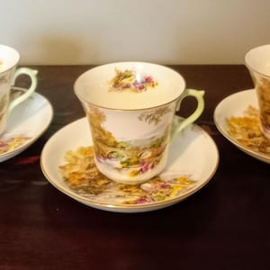 Vintage Shelley Heather Fine Bone China Tea Cup with Saucer . Set of 3