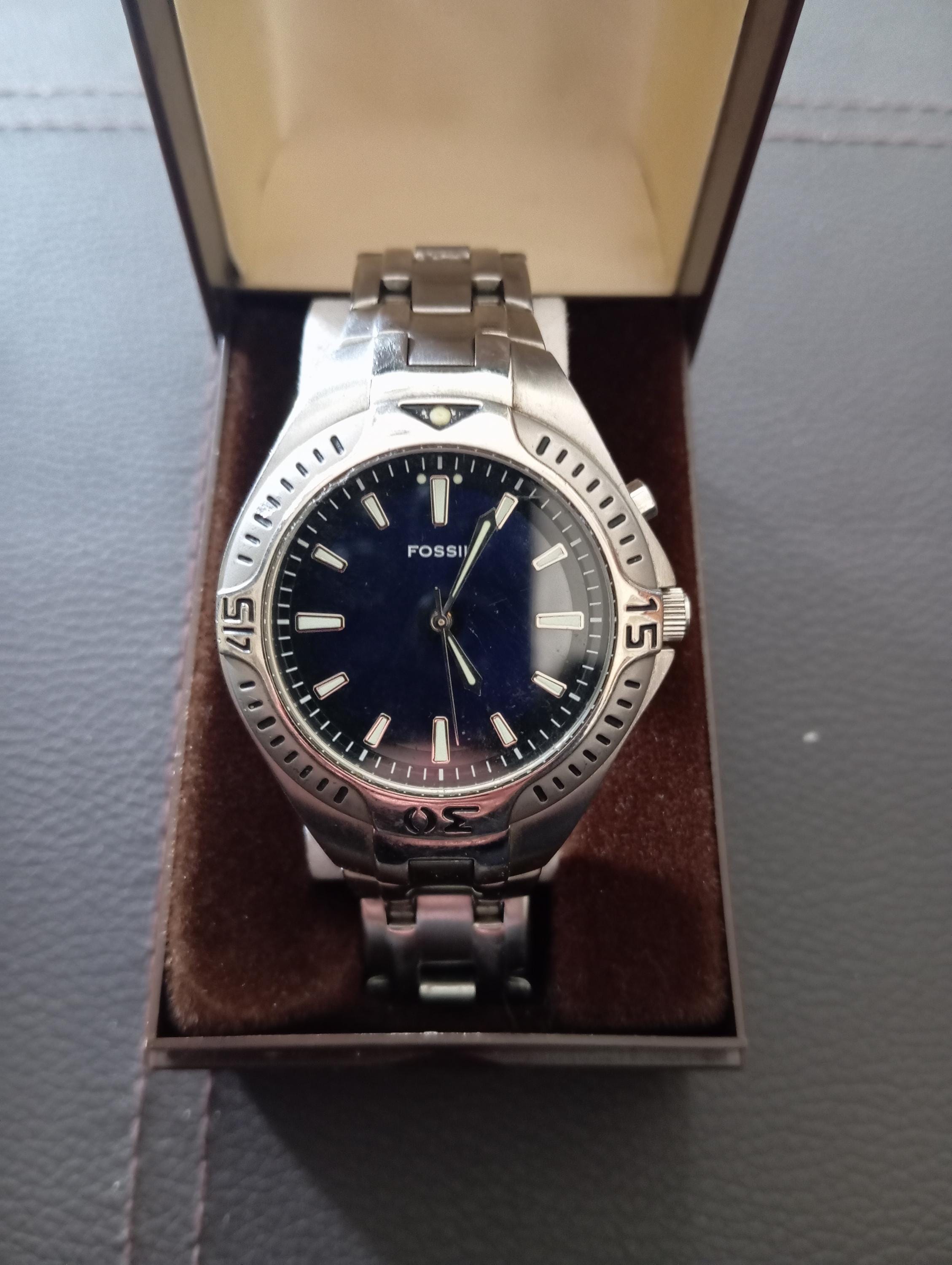 Vintage Fossil Kaleido Watch Blue Silver Tone Untested 6.5\