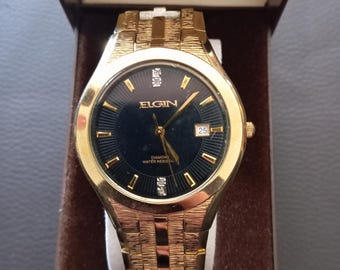 Rare montre habillée rétro Elgin Lord Diamond Dial pour homme