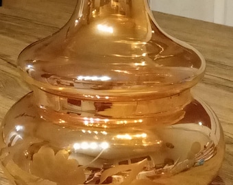 Vintage Collectibles Candy Jar with Lid.Orange Glass with Floral Pattern.