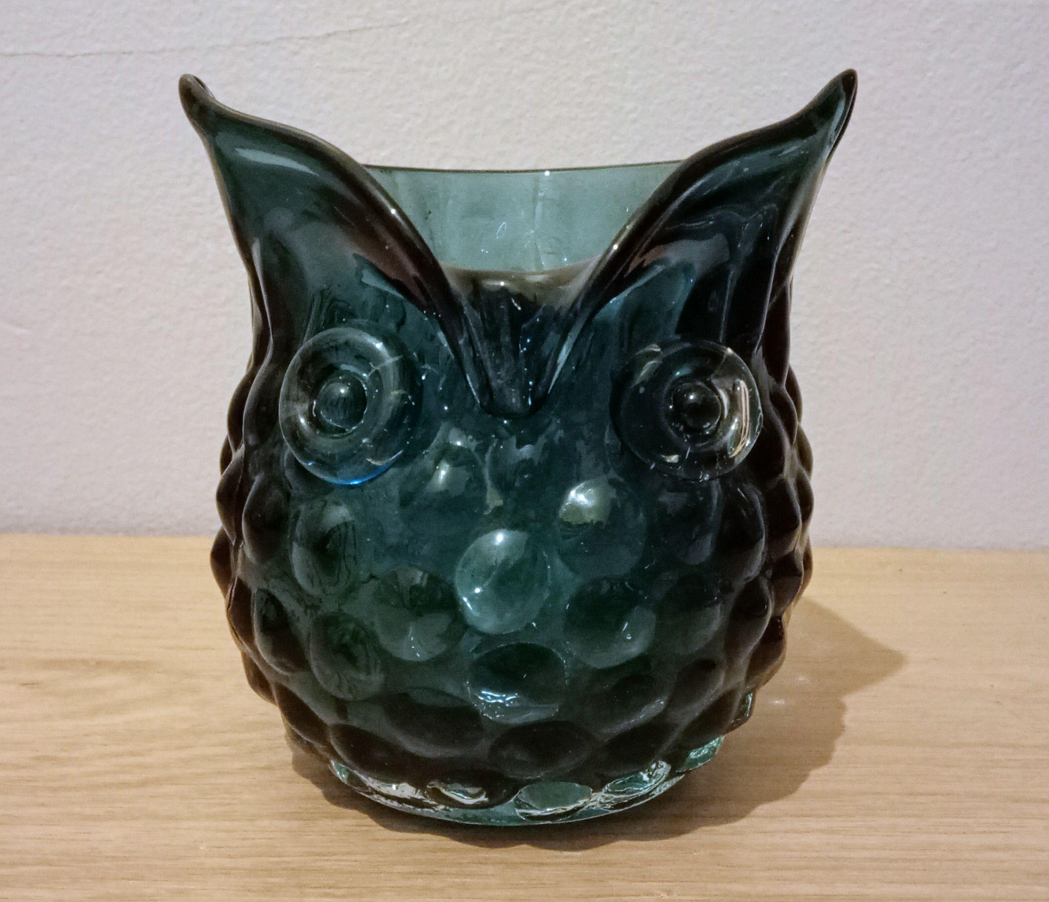 Set di 3 vasi decorativi a forma di gufo, in vetro, stile vintage