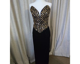 Gunne Sax Jessica Mcclintock dress size 11 black velvet sequins vintage, Glamour
