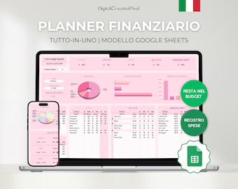 Budget Mensile Rosa per Google Sheets Italiano, Planner Finanze Personale, Tracker Spese, Entrate, Monitoraggio Risparmi, Rimborso Debiti