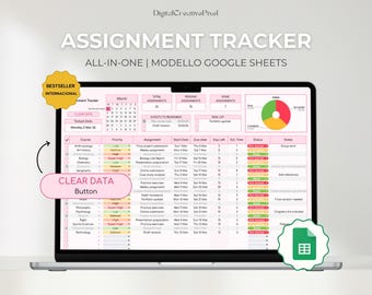 Assignment Tracker, Google Sheets Template, School Spreadsheet, Student Study Planner, Homework, Task Calendar