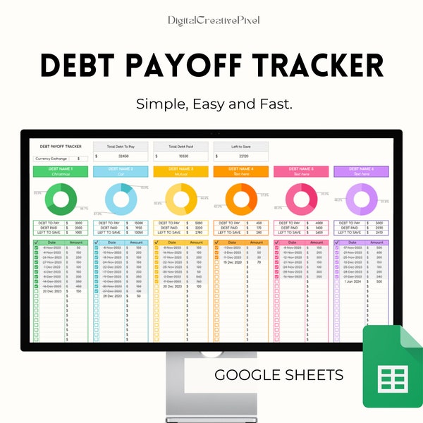 Debt Payoff Tracker for Google Sheets, Debt Snowball Spreadsheet, Money Budget Planner, Goal Tracker, Financial Planner