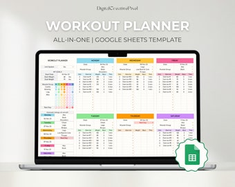 Planificador de entrenamiento para Google Sheets, Hojas de cálculo de fitness, Seguimiento de pérdida de peso, Planificador de ejercicios, Planificador de objetivos, Entrenamiento personal