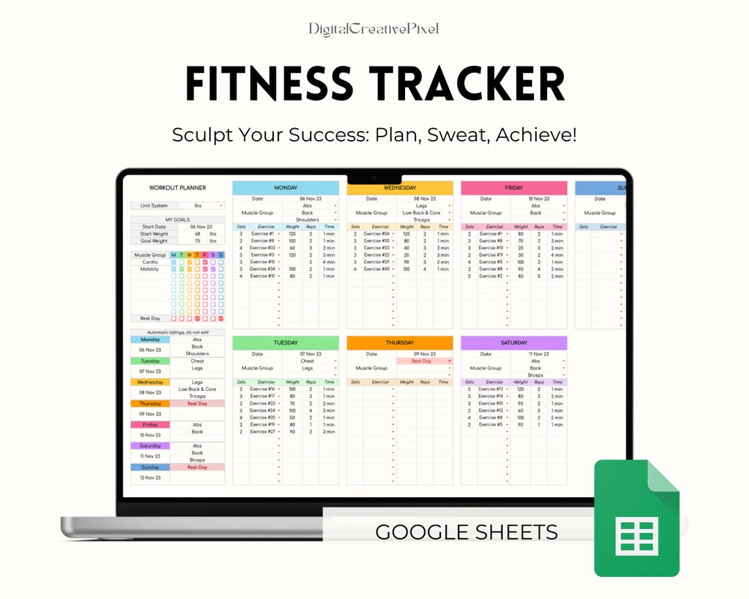 Fitness Spreadsheet for Google Sheets Workout Planner Weight Etsy