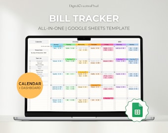 Monthly Calendar for Google Sheets, Bill Calendar Spreadsheet, Task Planner, Deadline Calendar, Simple Digital Planner