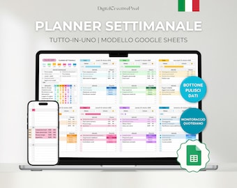 Planner Settimanale Italiano, Modello Google Sheets, Calendario Automatico, Tracker Attività, Pianificatore Abitudini, To-Do List Digitale