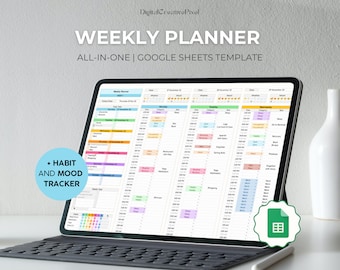 Weekplanner voor Google Spreadsheets, uurplanner, afspraak, wekelijkse takenlijst, evenementenkalender, stemmingstracker