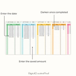 Enter the date, Darken once completed and enter the saved amount.