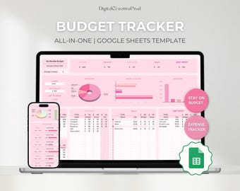 Simple Budget for Google Sheets, Monthly Planner, Savings Spreadsheet, Expense Tracker, Personal Finance, Minimalist Rose