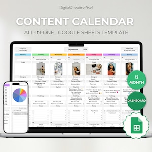 2025 Calendar Content Planner, Social Media, Google Sheets, Digital Marketing, Spreadsheets Template For Instagram, Youtube, Tiktok