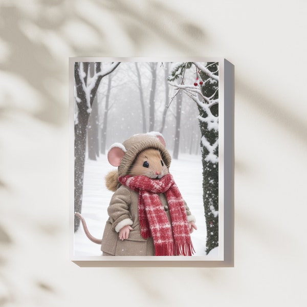 Digital Download, Digital Poster, Christmas Mause in Coat, Christmas Vibe , Mouse in Coat, Cute Mouse, Animal , Cute Animal , Cute Gift