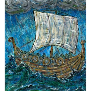 Wikinger Schiff am Meer Papierdruck