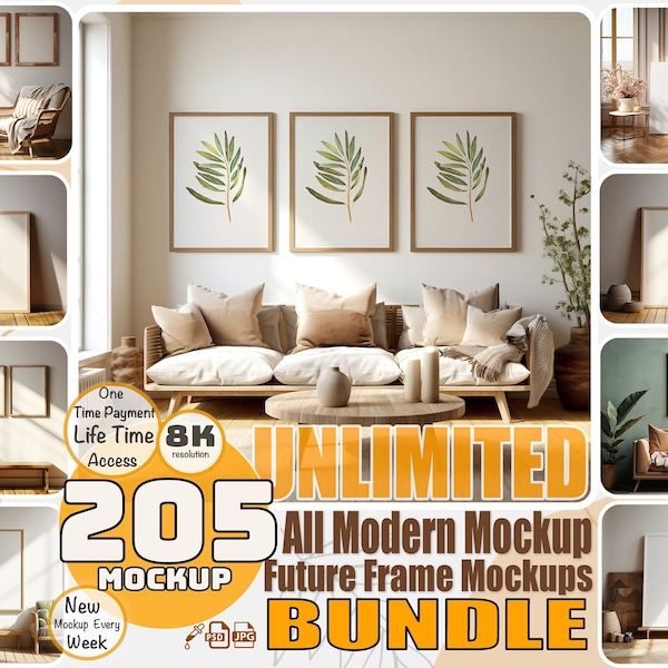 Unlimited Boho Frame Mockups, Lifetime Access, Mega Bundle, Wall Art Mockup, Poster Mockup, Modern frame Mockup, Woode frame mockup