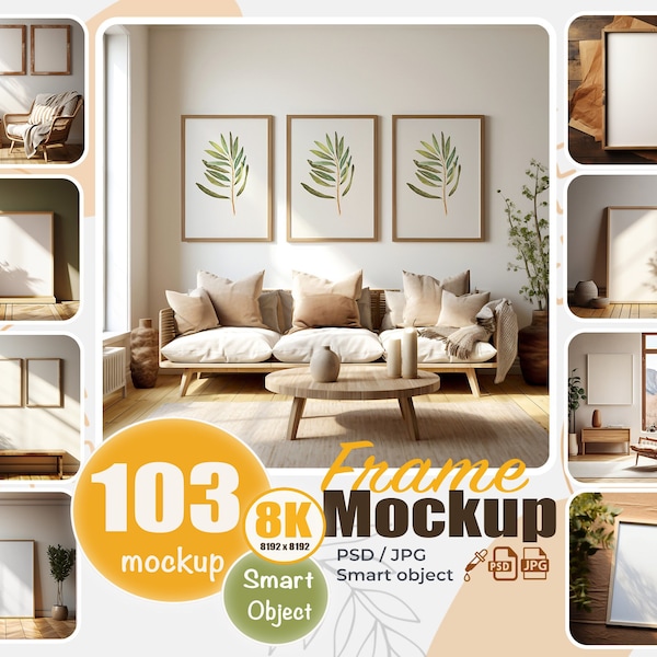 103 Luxury Frame Mockup Bundle | Frame Mockup Bundle | Boho Mockup |  8K High Quality Frame | Smart Object |  PSD |Template Frame