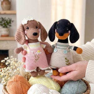Hand Crochet Dachshund Doll, Amigurumi Wiener Dog Plush, Cotton Yarn Stuffed Animal, Nursery Decor image 1