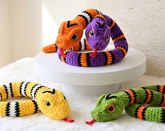Crochet Schlange Plüschtier, handgemachte Amigurumi Schlange, realistische Schlange Stofftier, bunte Schlange Plushie, einzigartige Reptil Geschenk