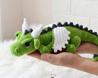 Handmade Crochet Dragon Plush Toy, Soft Stuffed Animal for Kids, Colorful Fantasy Amigurumi, Gift for Toddlers