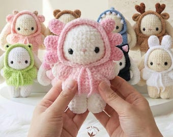 Handgemachte häkeln Bunny Plüsch-Puppe mit Tier Hoodie, nettes Amigurumi Spielzeug, Benutzerdefinierte Farbe Geschenk, fertiges Produkt