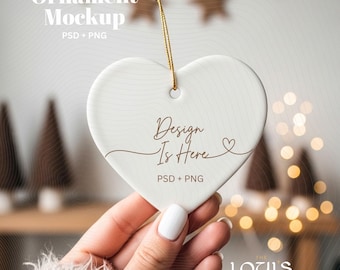Heart Ceramic Ornament Mockup | Christmas Ornament Mockup | Neutral Holiday Scene | PSD Smart Object + PNG Template for Etsy