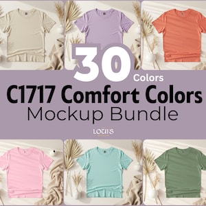 32 Comfort Colors C1717 T-Shirt Mockup Bundle – Boho Flat lay, High Quality Neutral Aesthetic, c1717 Mockup Bundle, Unisex 1717 Bundle