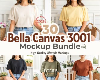 30 Bella Canvas 3001 Mockups for Women | Lifestyle Shirt Mockup JPG | Female Tee Display | 2025 Modern T-Shirt Mockup Bundle
