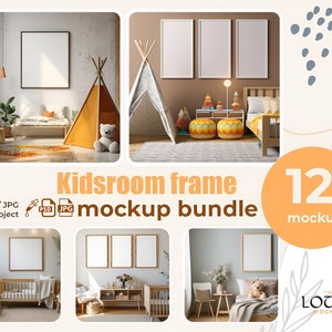 Kids Room Frame Mockup Bundle, 12 Wall Art Mockup Set, Nursery Wall Art Mockup, Wooden Frame Mockup, Nursery Frame Mockup, Baby Room Mockup