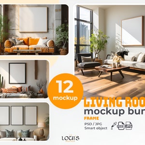 Wall Art Mockup Bundle, 12 Wall PSD Frame Mockup Bundle, Modern Print Art Mockup Set, Poster Mockup, Interior Mockup, Living Room Mockup